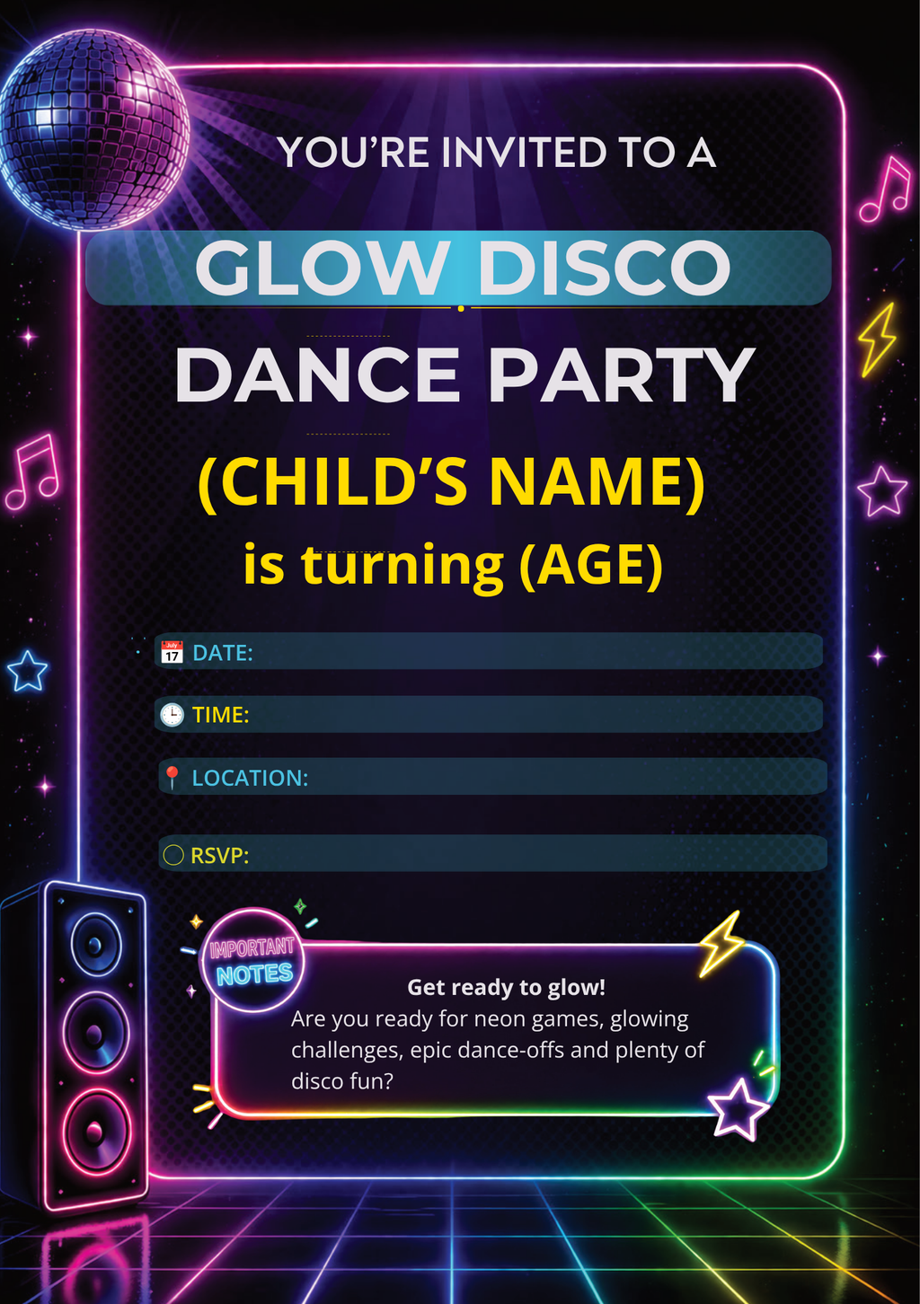 Glow Disco Birthday Party Celebration Pack