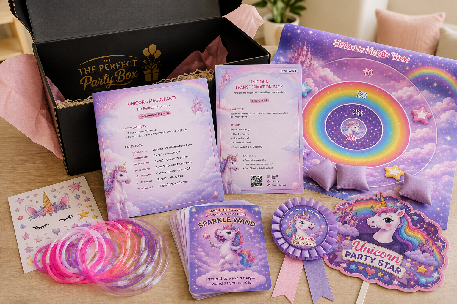 Open Unicorn Magic Perfect Party Box with Party Plan, Host Cards, games, welcome items and awards